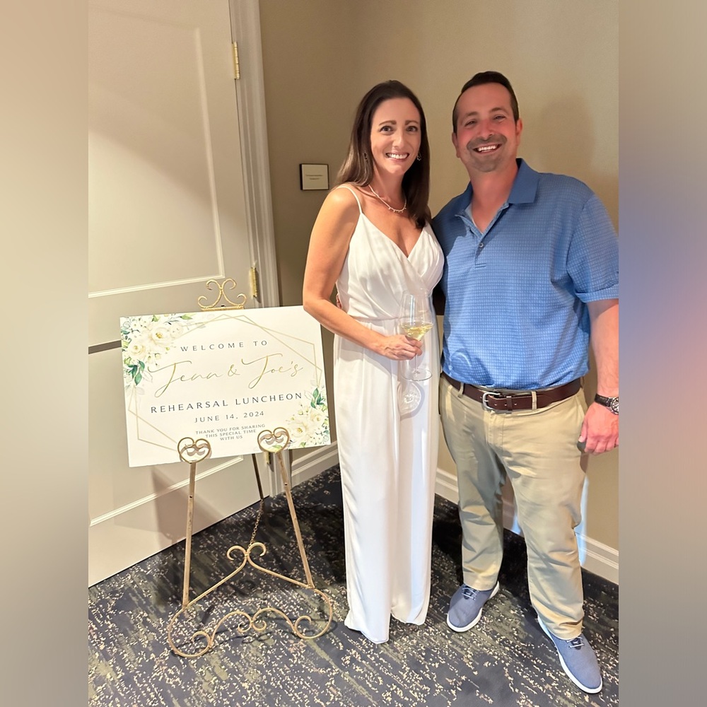 Francesca’s wide leg white chiffon jumpsuit